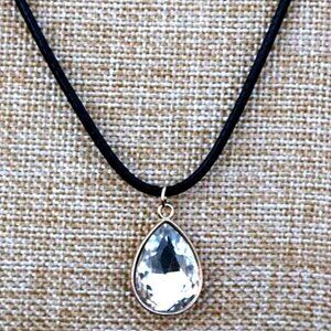 Cara Crystal White Water Drop Pendant Braid Leather Chain Necklace Gift Packaged